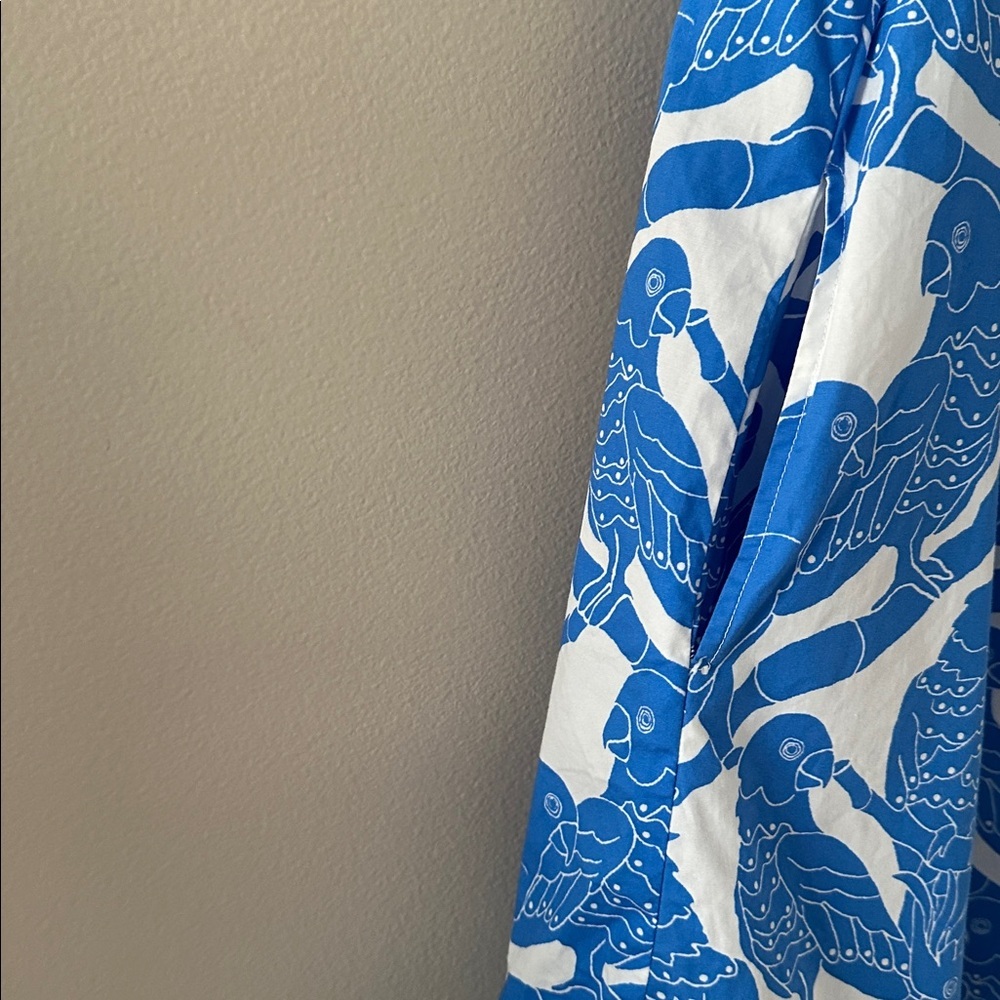 UNTUCKit Womens Jordan Sleeveless Shirt Dress Blue Parrot Print Sz Small Preppy - Picture 5 of 9